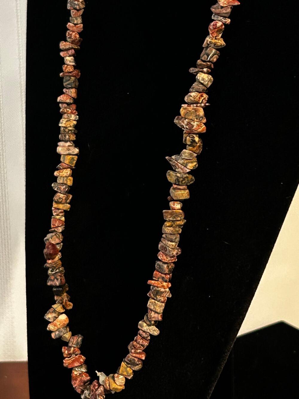 Vintage 34" Earthy Leopard Skin Jasper Chip Bead Long Necklace No Clasp
